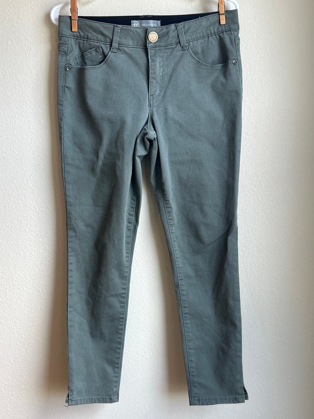 Wit & Wisdom AbSolution Ankle Skimmer Skinny Jeans Khaki Sage Green Size 8